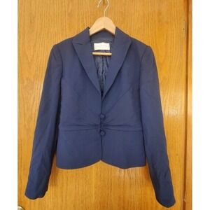 Valentino Roma Women's Navy Blue Ruched Blazer Jacket US 10 / IT 46 Virgin Wool